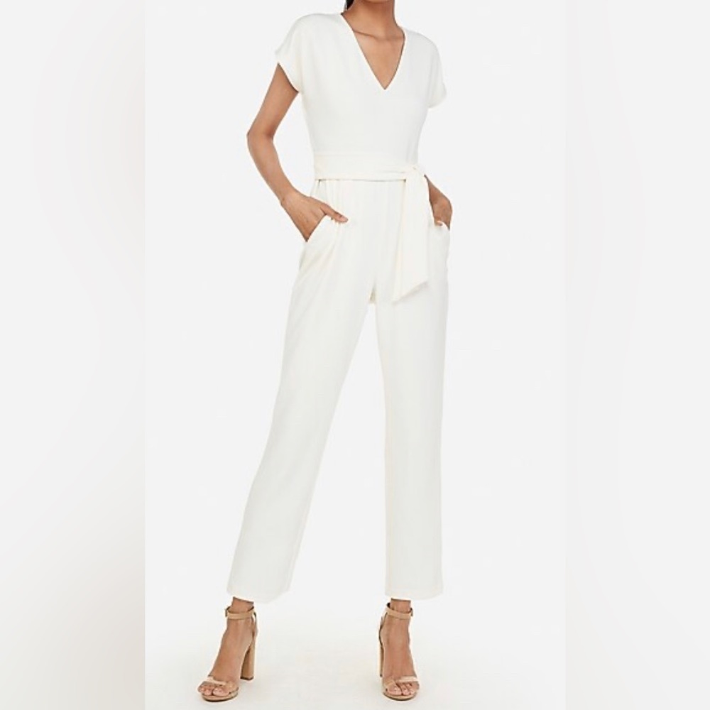 NWOT Express V-Neck Sash Tie Waist Jumpsuit